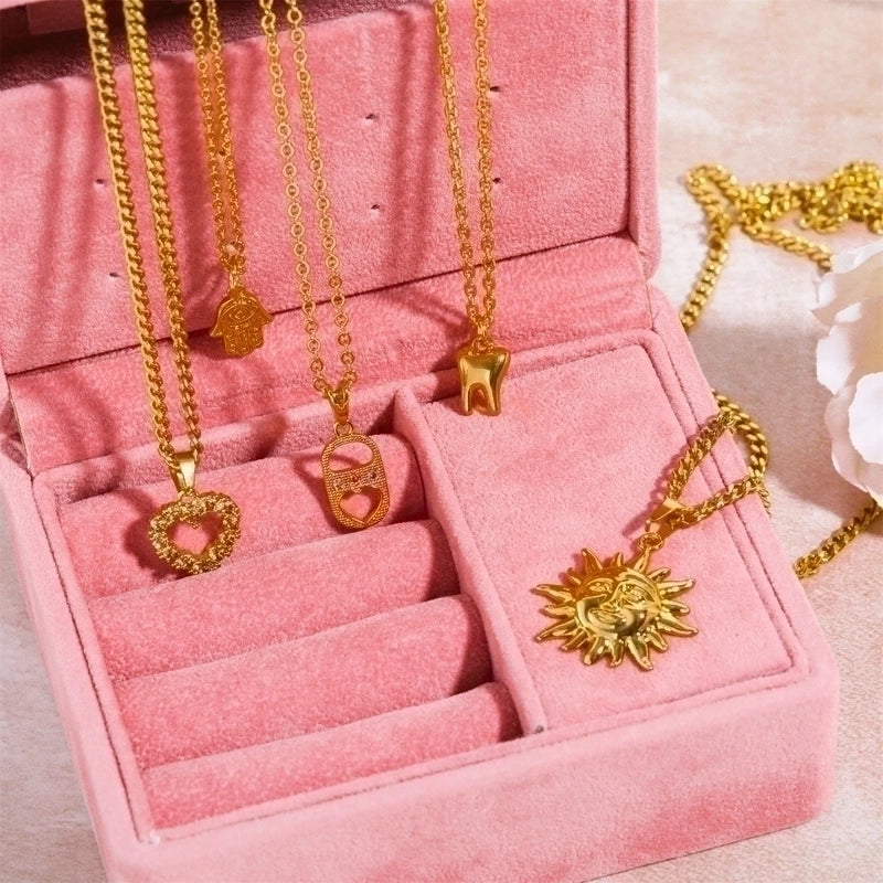 Modern Style Sun Heart Shape Stainless Steel Titanium Steel Plating Inlay Zircon Pendant Necklace
