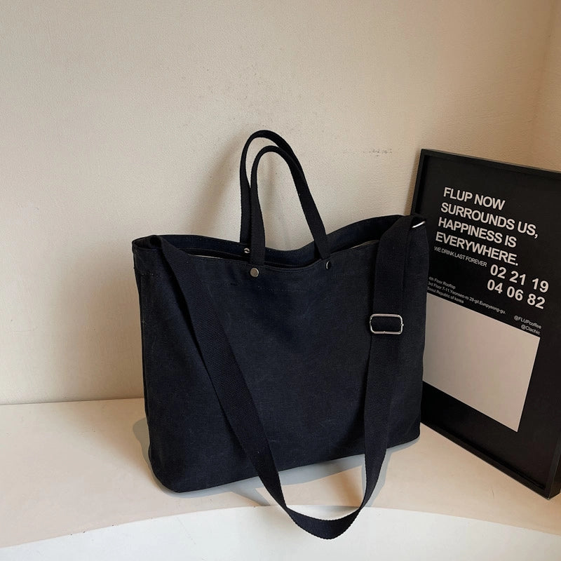 Women's Canvas Solid Color Classic Style Square Zipper Tote Bag