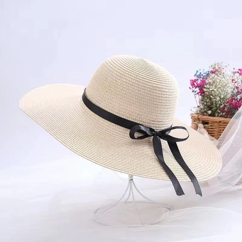 Women's Minimalist Classic Style Color Block Big Eaves Straw Hat