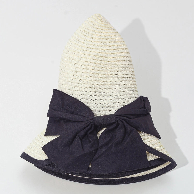 Women's Casual Vacation Beach Color Block Bowknot Big Eaves Straw Hat
