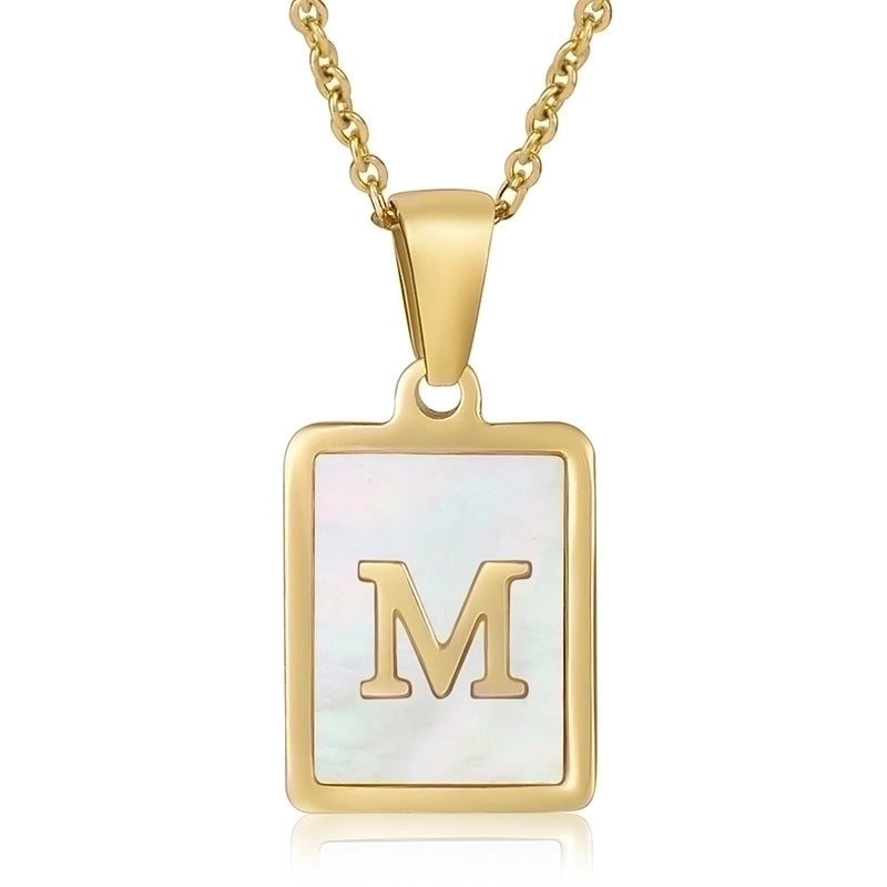 Minimalist Letter Stainless Steel Titanium Steel Plating Inlay Shell 18k Gold Plated Pendant Necklace