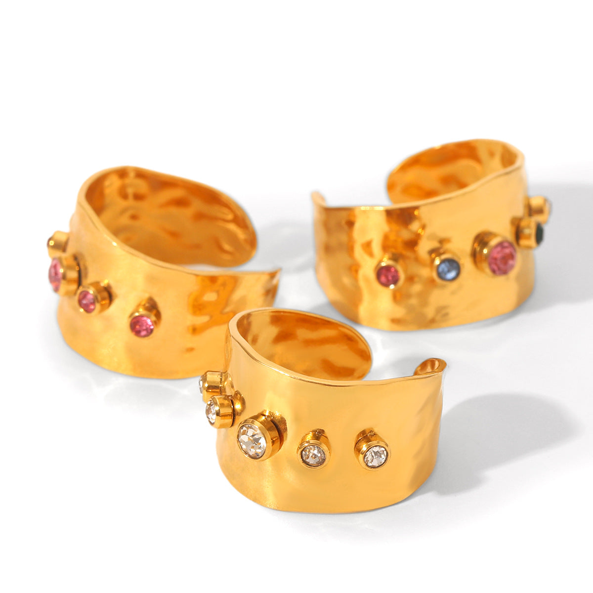 Ins Style Colored Zircon Ring Titanium Steel Open Ring 18K Gold-Plated Stainless Steel Ring Jewelry