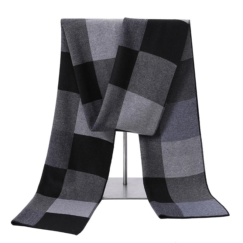 Men's Scarf Winter Warm Plaid Thickened Business Knitted Cashmere Thick Scarf Fashionable Scarf