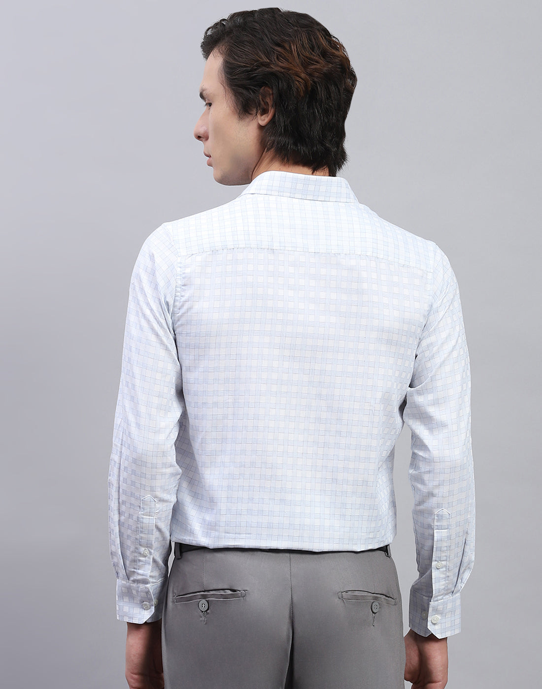 Men Sky Blue Check Collar Full Sleeve Shirt