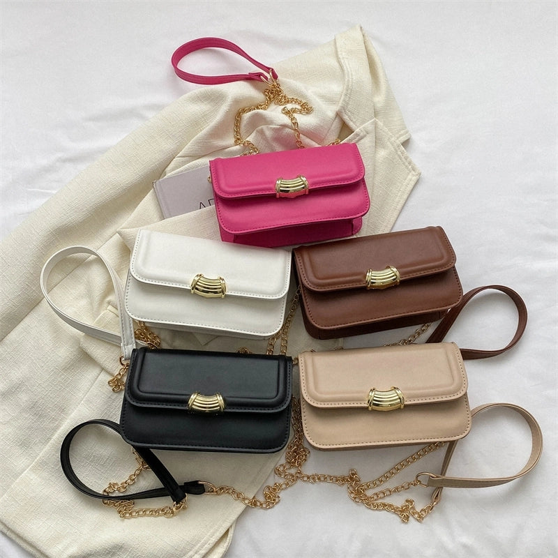 Women's Pu Leather Solid Color Elegant Square Magnetic Buckle Shoulder Bag Crossbody Bag