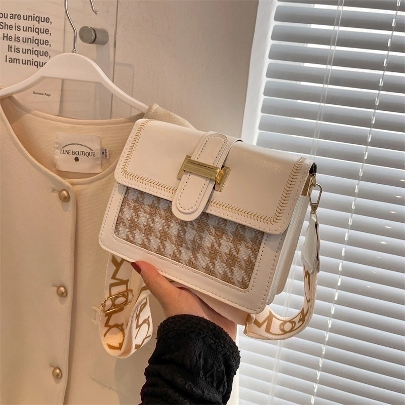 Women's Pu Leather Solid Color Fashion Square Flip Cover Shoulder Bag Crossbody Bag