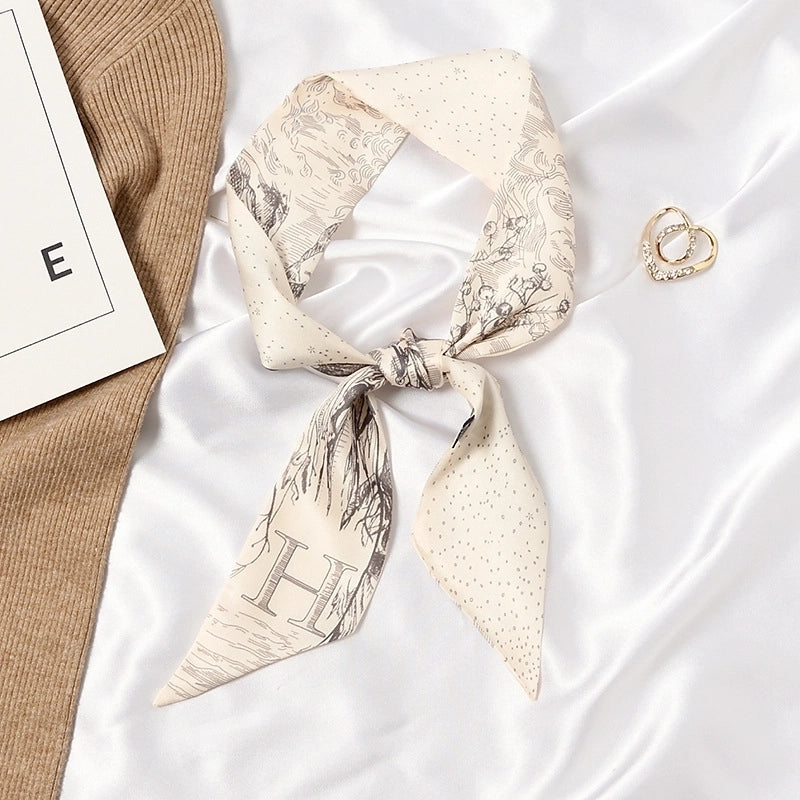 Women's Sweet Color Block Satin Printing Silk Scarf