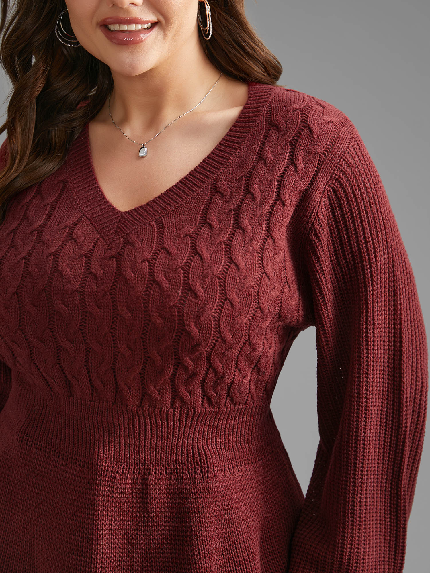 V Neck Texture Cable Knit Pullover