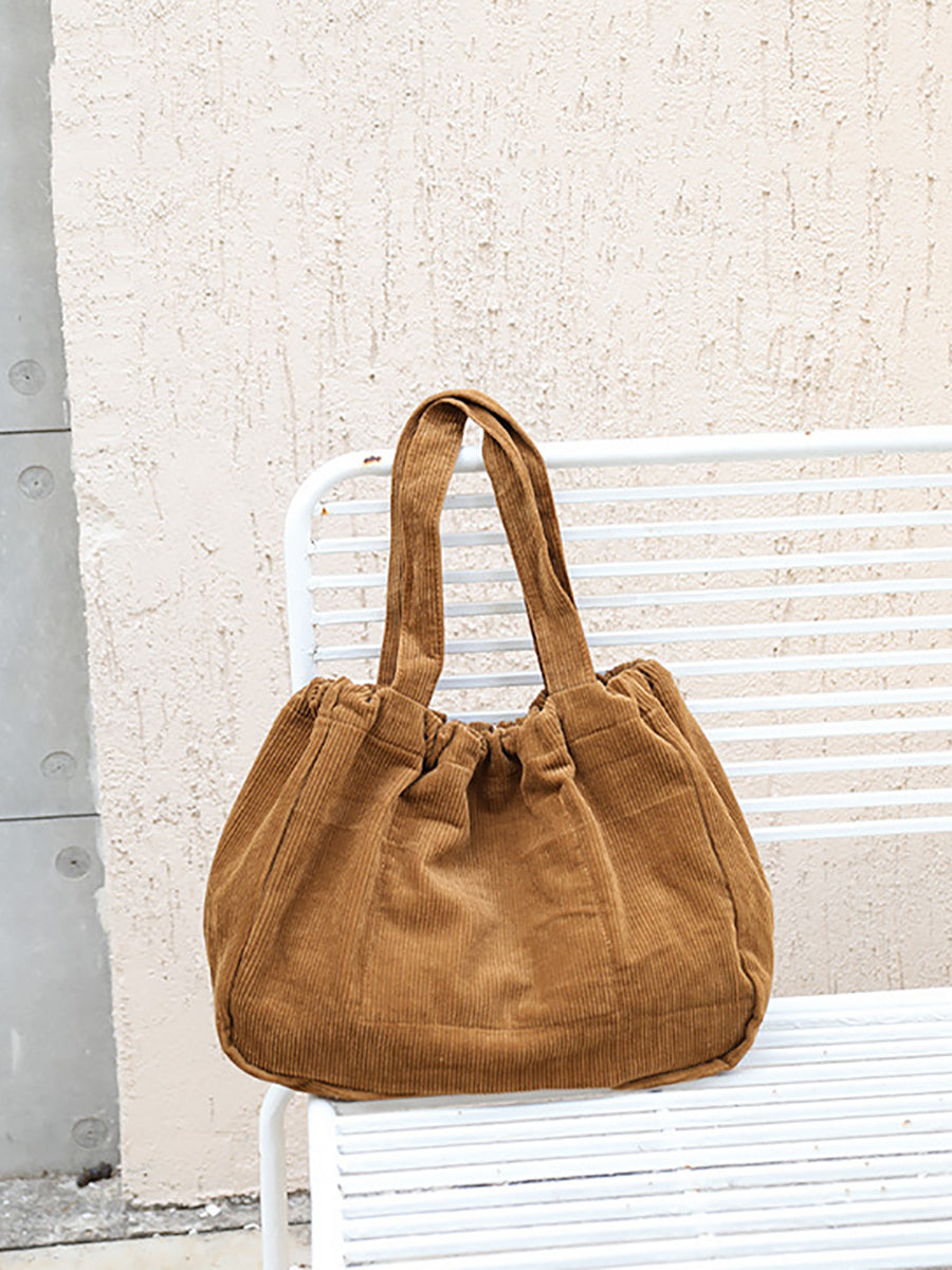 Vintage Solid Corduroy Large Capacity Shoulder Bag