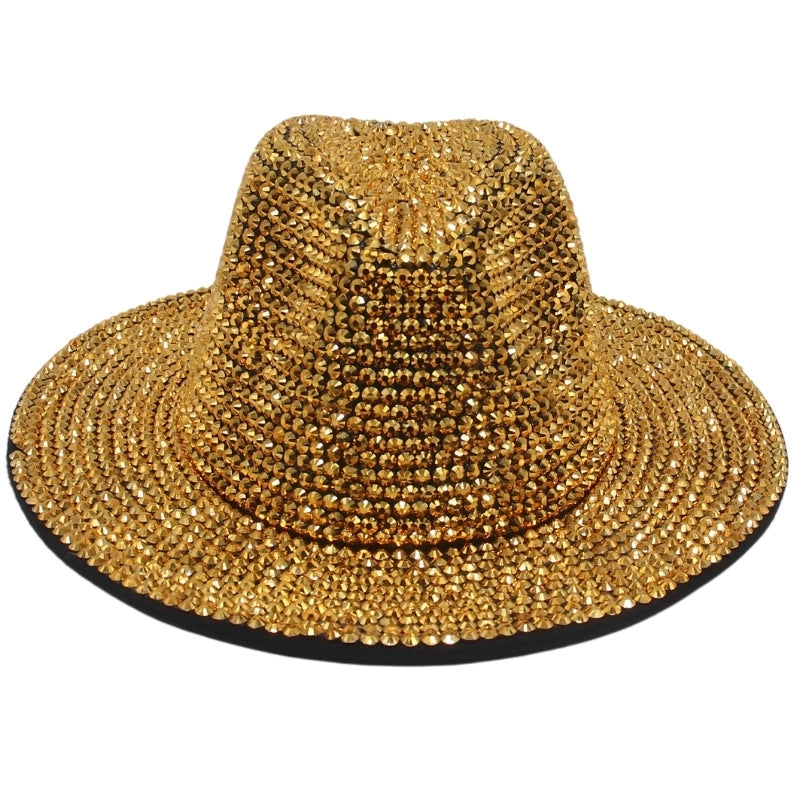 Unisex Hip-hop Retro Shiny Solid Color Rhinestone Wide Eaves Fedora Hat