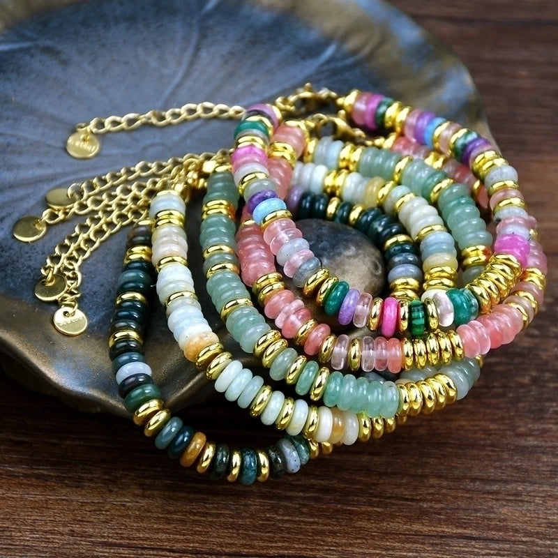 Minimalist Classic Style Round 316L Stainless Steel  Semi-precious Stone Bracelets