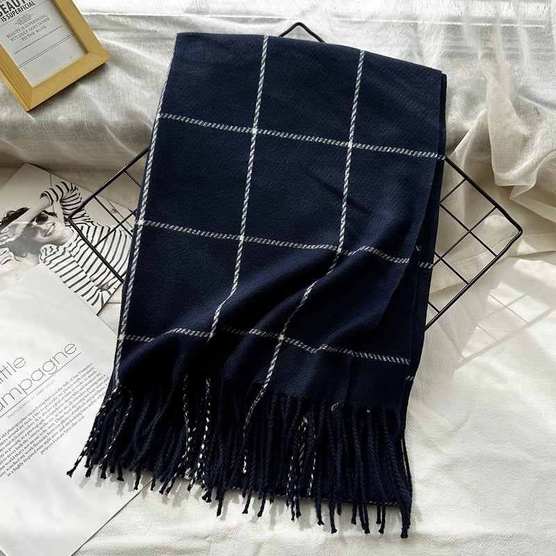 Unisex Casual Minimalist Lattice Imitation Cashmere Tassel Scarf