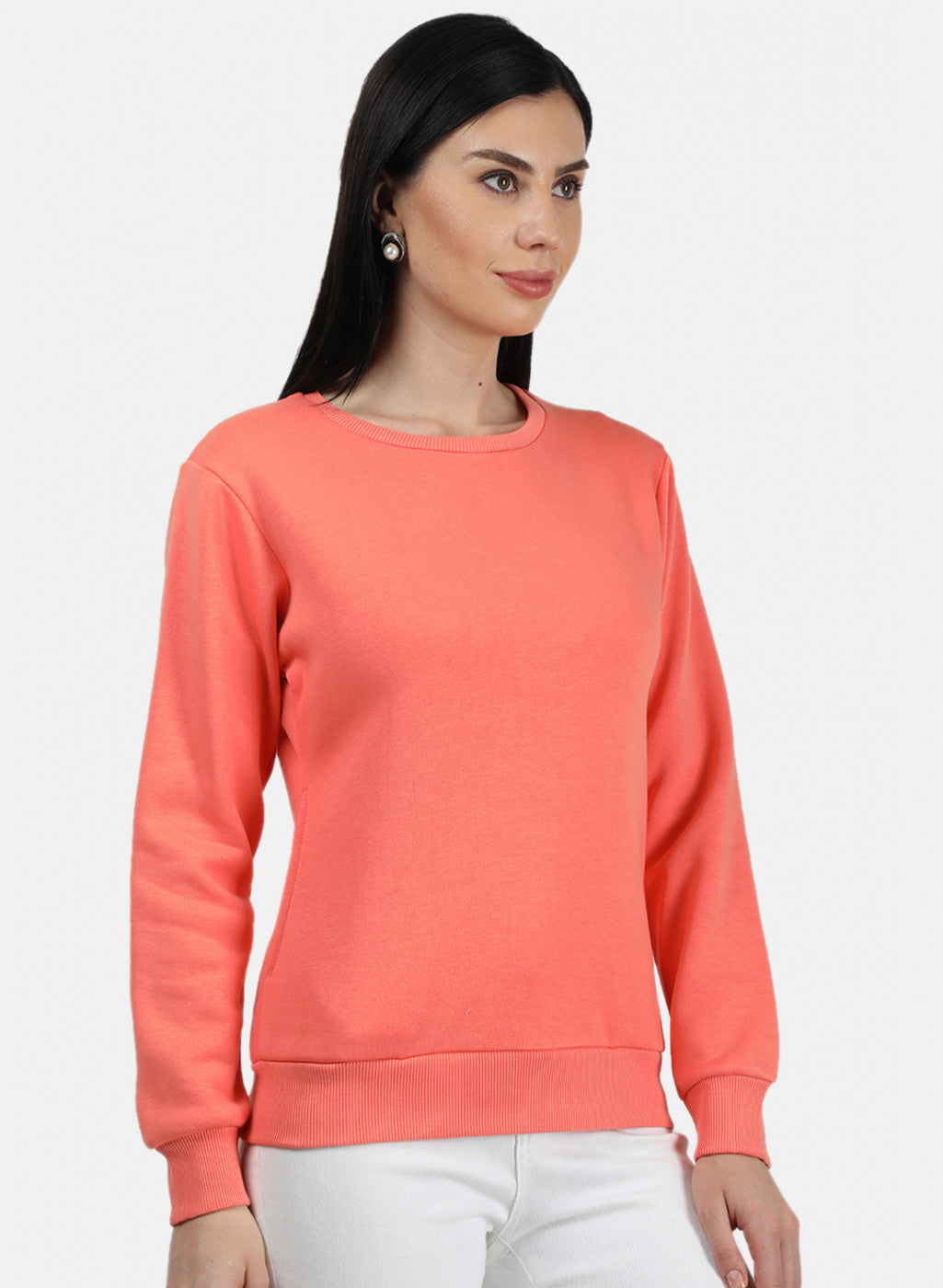 Women Peach Plain Sweatshirt