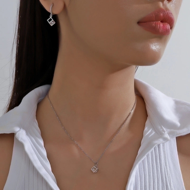 IG Style Minimalist Rubik'S Cube Copper Zircon 18K Gold Plated Plating Inlay Jewelry Set