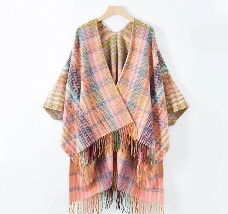 Women's Streetwear Color Block Imitation Cashmere Tassel Shawl