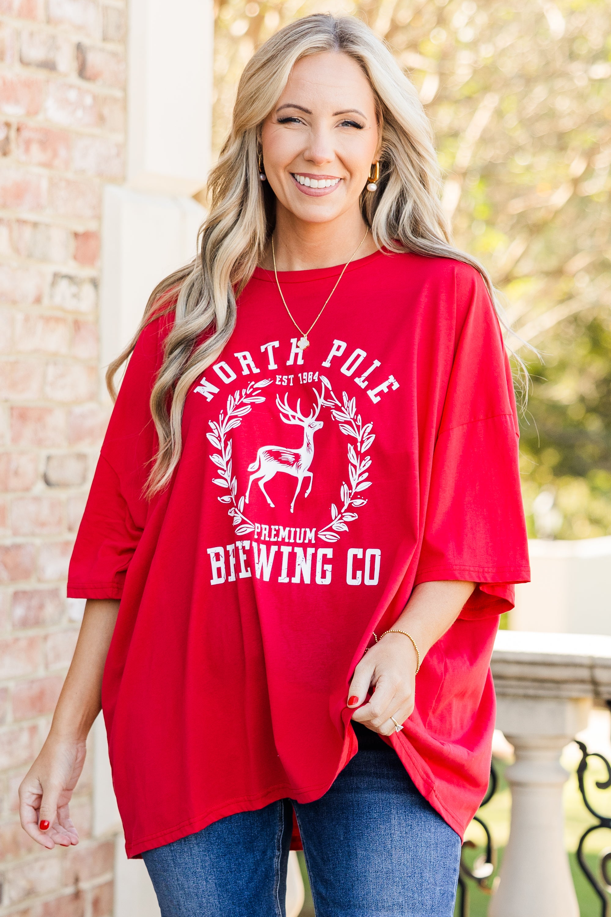 North Pole Brewing Boyfriend Tee. Red