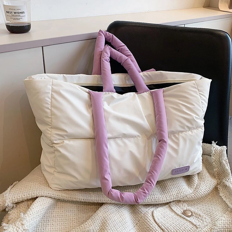 Women's Large Autumn&winter Oxford Cloth Solid Color Streetwear Square Zipper Shoulder Bag Tote Bag
