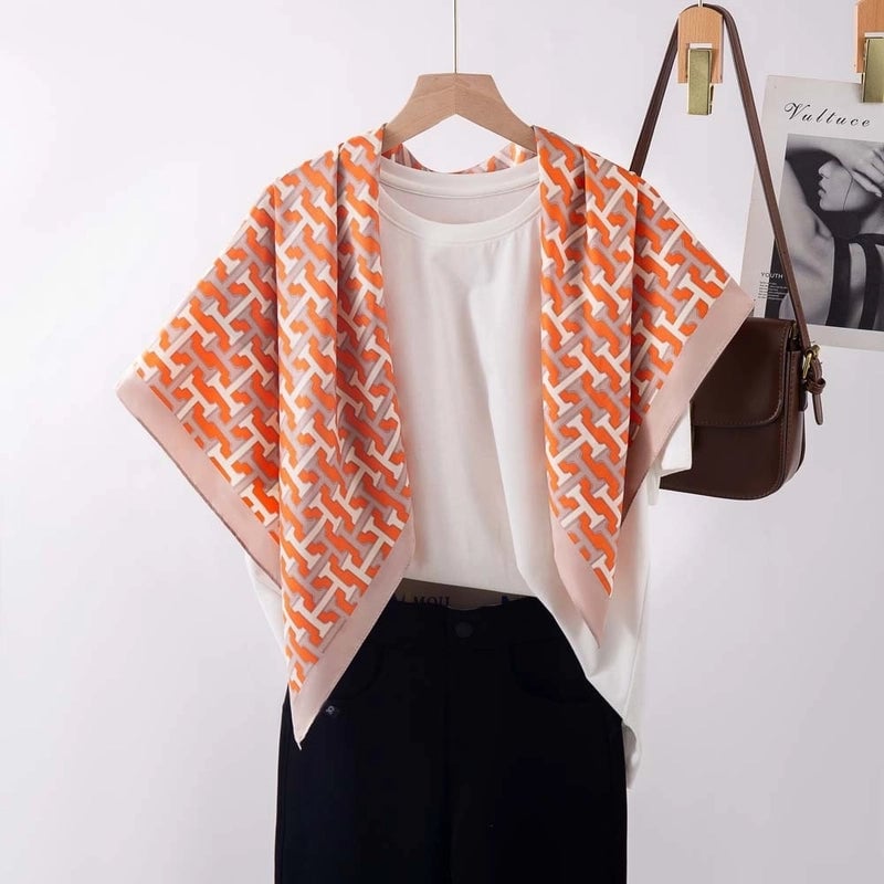 Women's Elegant Minimalist Stripe Flower Satin Silk Scarf