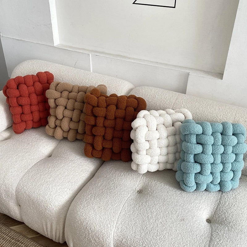 Lambswool Pillow Square Woven Chair Cushion Sofa Cushion Plush Pillow Decorative Bay Window Cushion