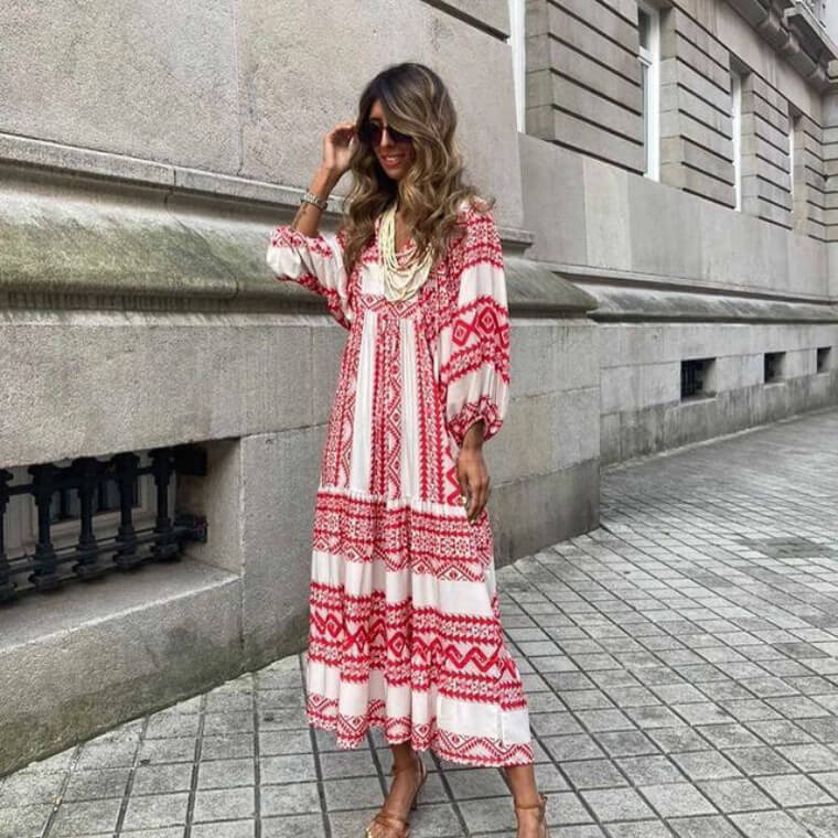 🔥Hot Sale🔥Printed Bubble Sleeve Dress