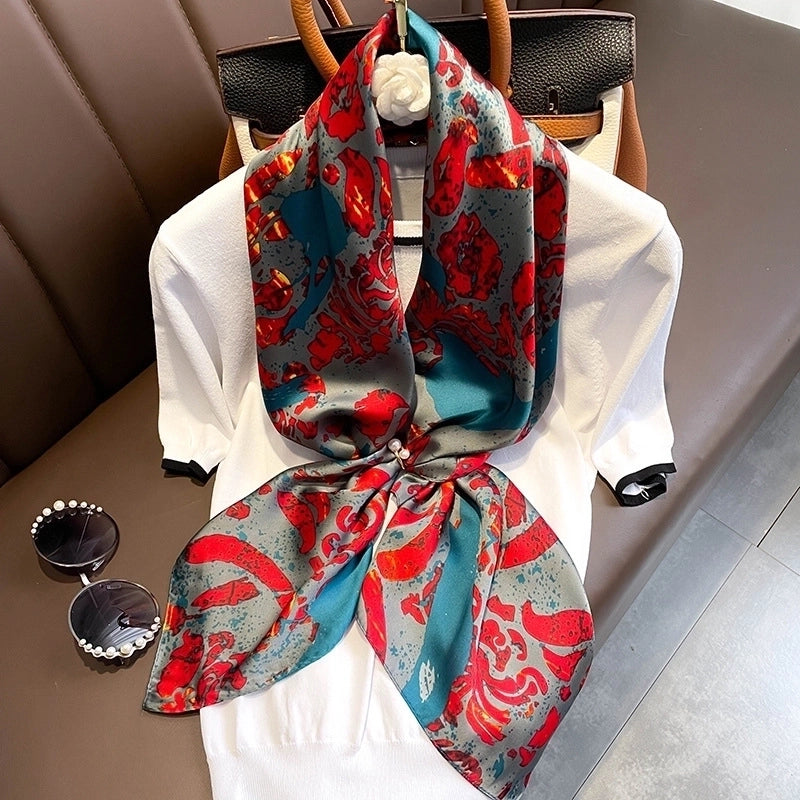 Fashion Light Luxury 90cm Simulation Silk Scarf Simple Striped Large Square Scarf