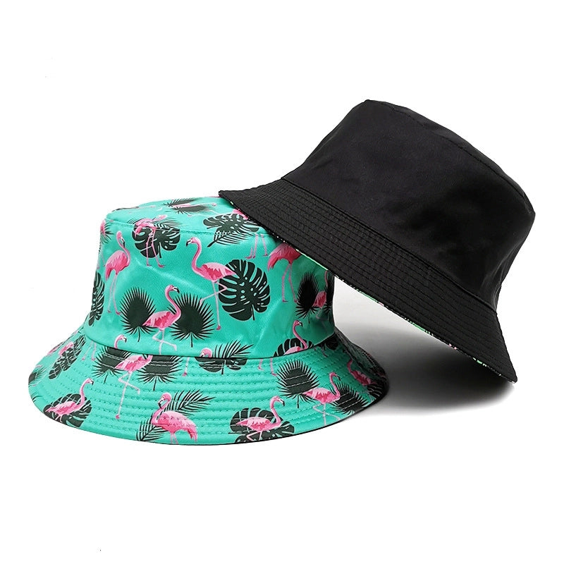 Unisex Casual Minimalist Leaves Flamingo Printing Wide Eaves Bucket Hat