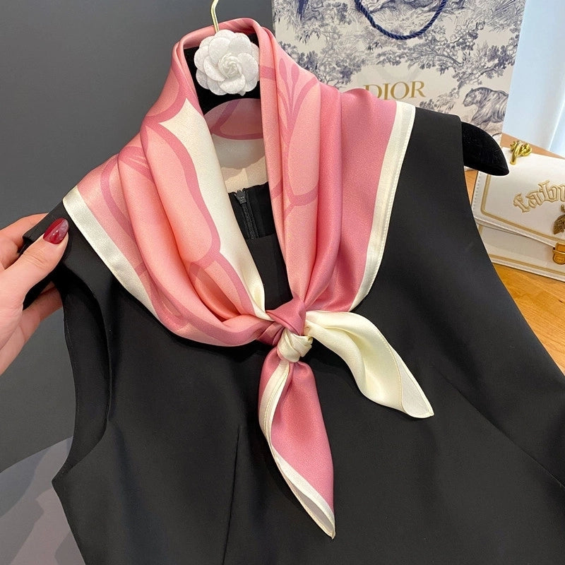 Women's Sweet Minimalist Color Block Satin Printing Silk Scarf