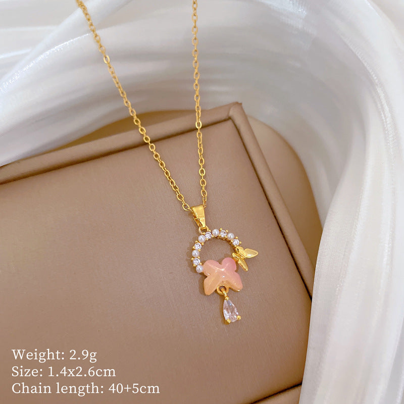 Minimalist Geometric Titanium Steel Diamond Inlay Necklaces