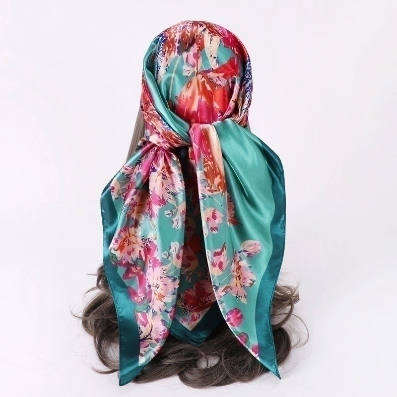 Women's Fashion Flower Satin Printing Silk Scarves
