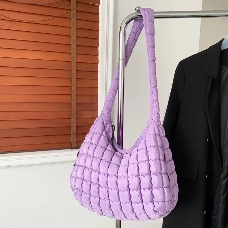 Women's Nylon Plaid Classic Style Sewing Thread Square Zipper Shoulder Bag