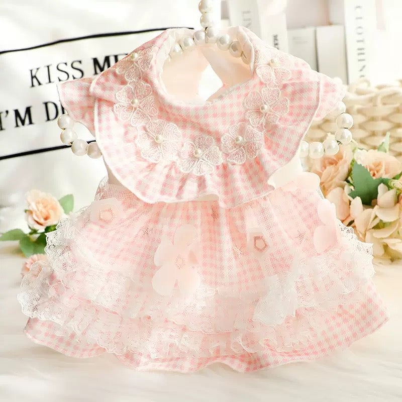 Plaid Flower Decor Tulle Dog Cat Dress