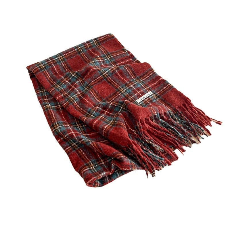 Women's Sweet Plaid Imitation Cashmere Tassel Scarf