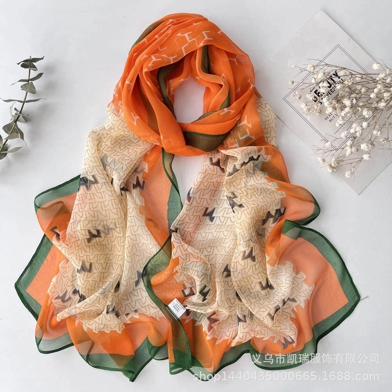 Women's Vacation Color Block Floral Polyester Silk Scarves