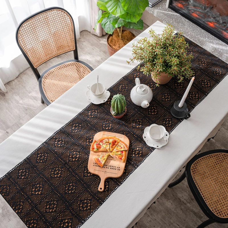Yiqiqiyun Tablecloth White Plain Contrast Color Hollow Stitching Small Fresh Table Cloth Restaurant Tablecloth