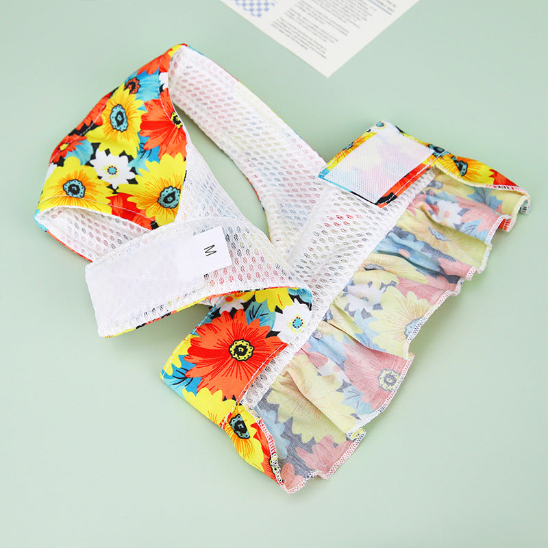 Floral Printed Dog Dress&Vest Harness with Leash