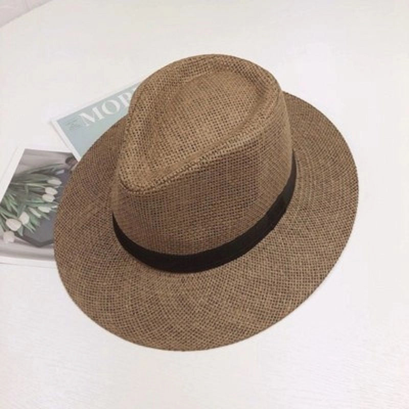 Paper Grass Large Flat Brim Top Hat For Middle-aged And Elderly Summer Sunscreen Sun Hat Panama Straw Hat Men's Outdoor Sun Hat
