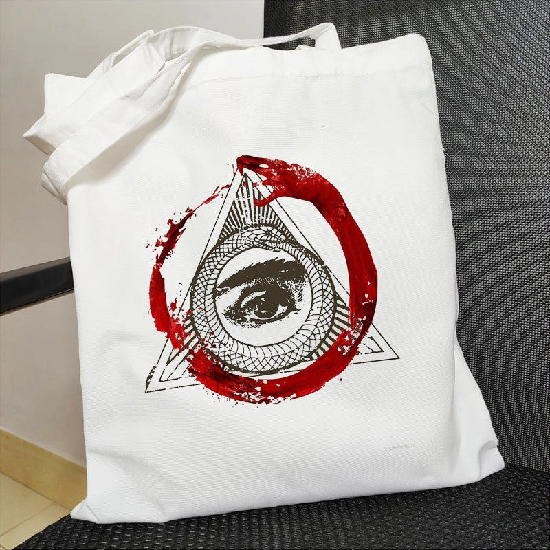 Unisex Large Canvas Devil's Eye Streetwear Square Open Tote Bag