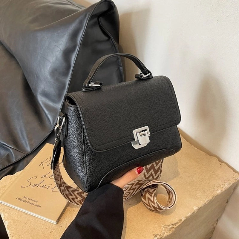 Women's Medium All Seasons Pu Leather Color Block Classic Style Square Lock Clasp Shoulder Bag
