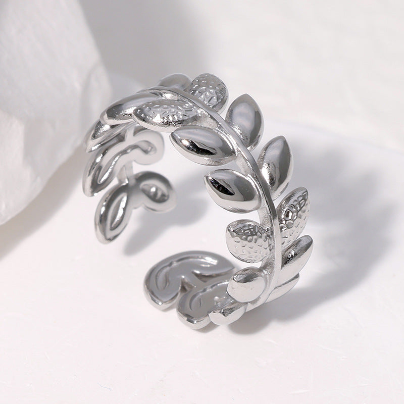 Open Ring Refreshing Leaf Stainless Steel Electroplating Rings