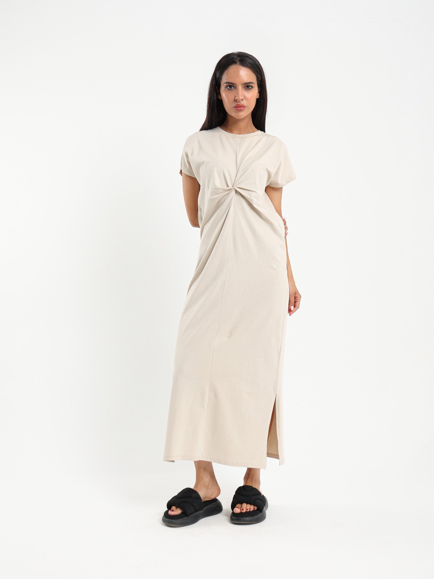 Knotted Front Long T-Shirt Dress