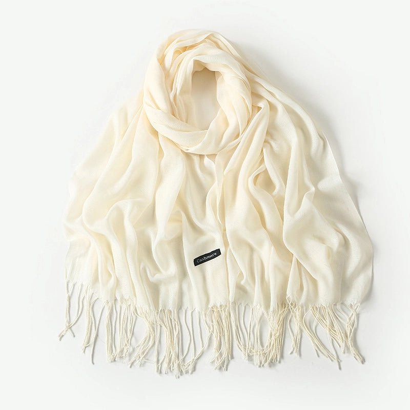 Women's Elegant Classic Style Solid Color Polyester Tassel Scarf