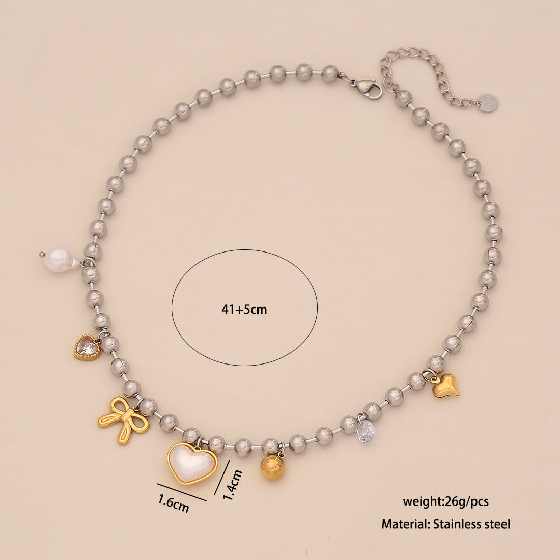 Golden Dopamine Element Necklace Cross Pearl Love Stainless Steel Clavicle Chain N1506