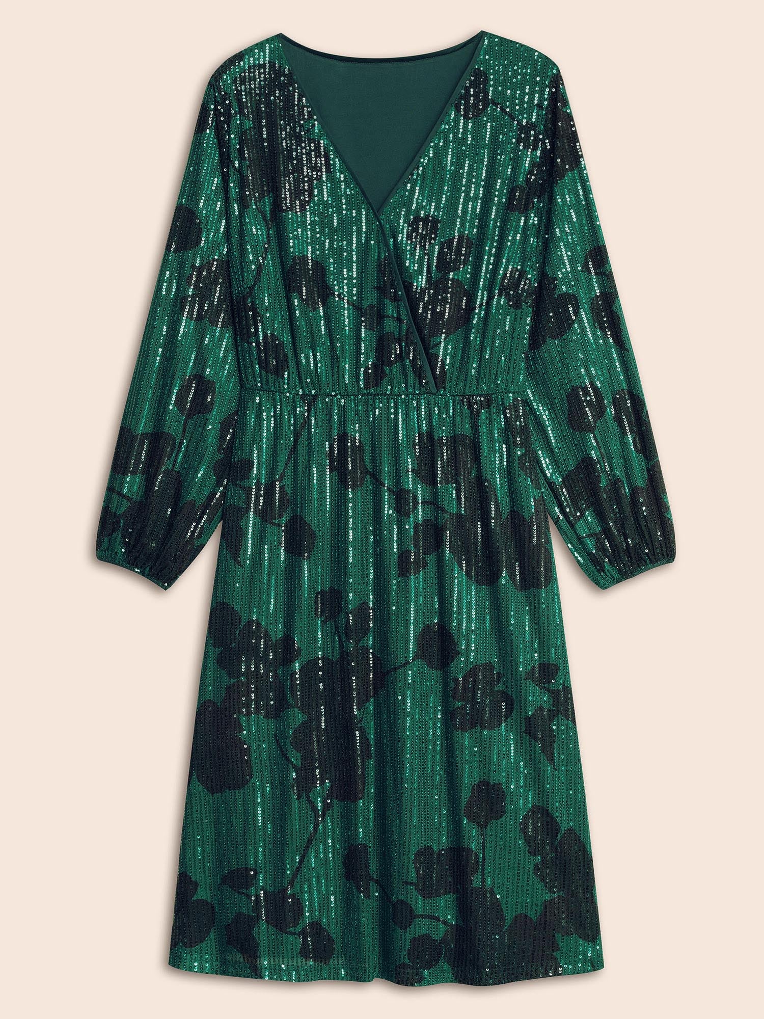 Sequin Floral Lantern Sleeve Midi Dress