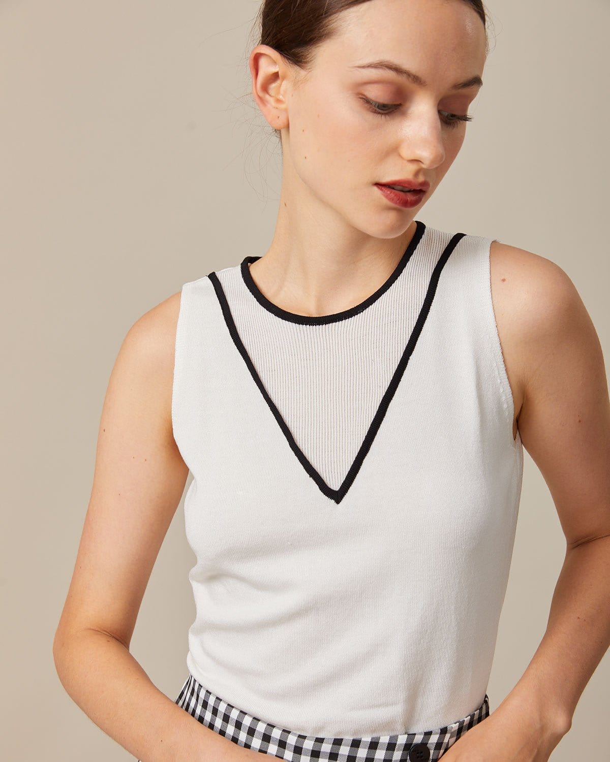 The White Contrast Pointelle Knit Tank Top