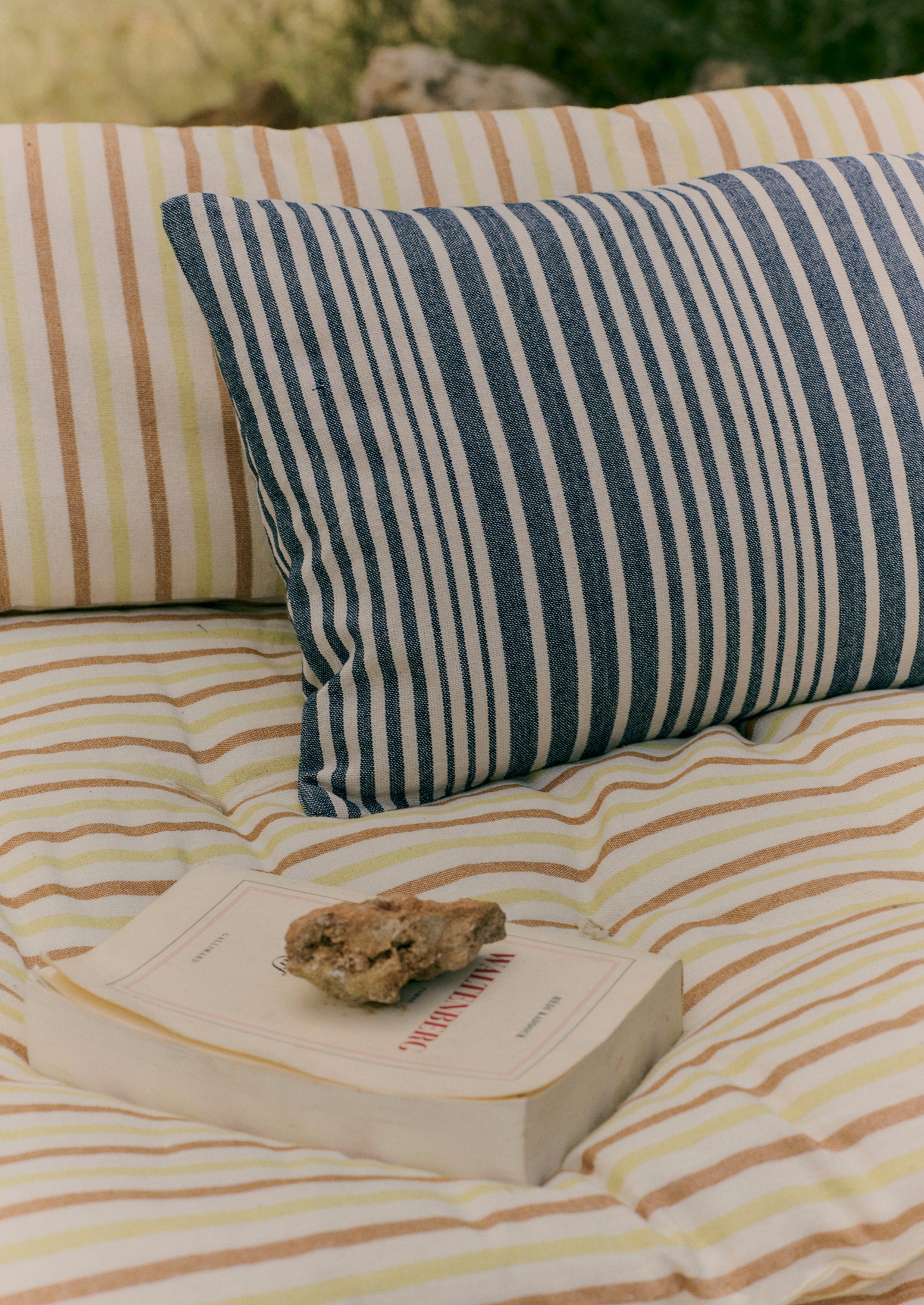 Hand Woven Stripe Bolster Cushion | Indigo/Ecru