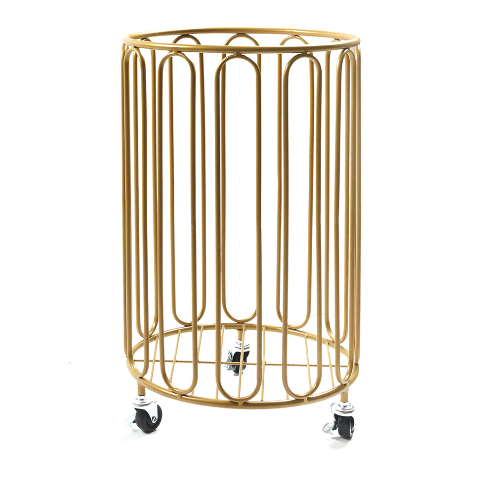 54cm Modern Round Metal Laundry Basket With Wheels. Gold