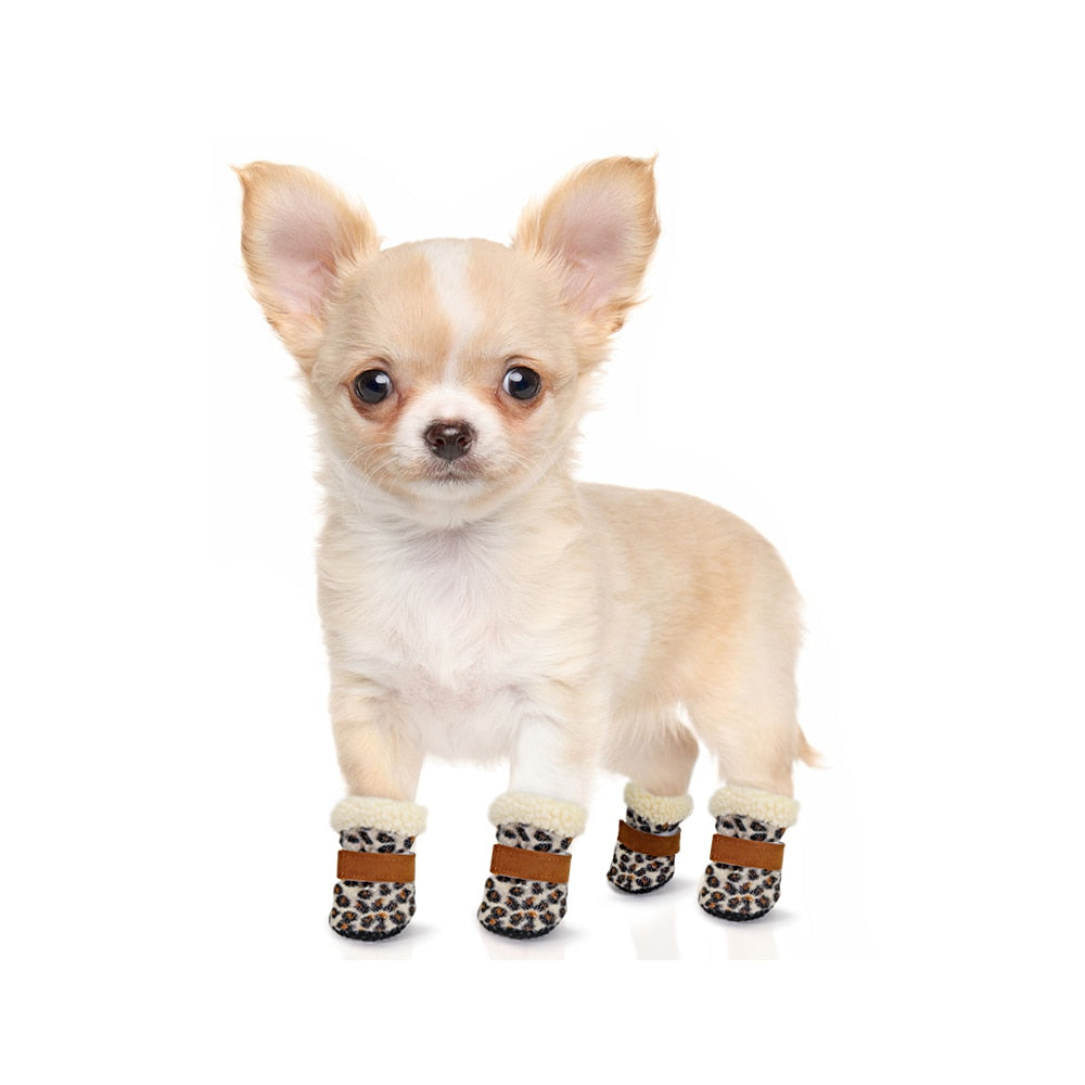 4pcs Furry Warm Dog Shoes