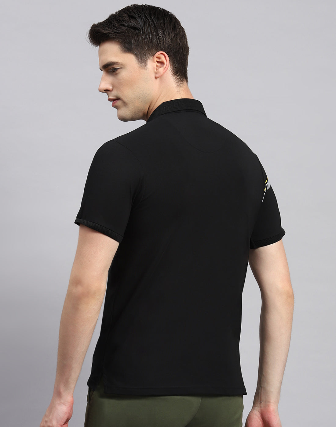 Men Black Printed Polo Collar Half Sleeve T-Shirt