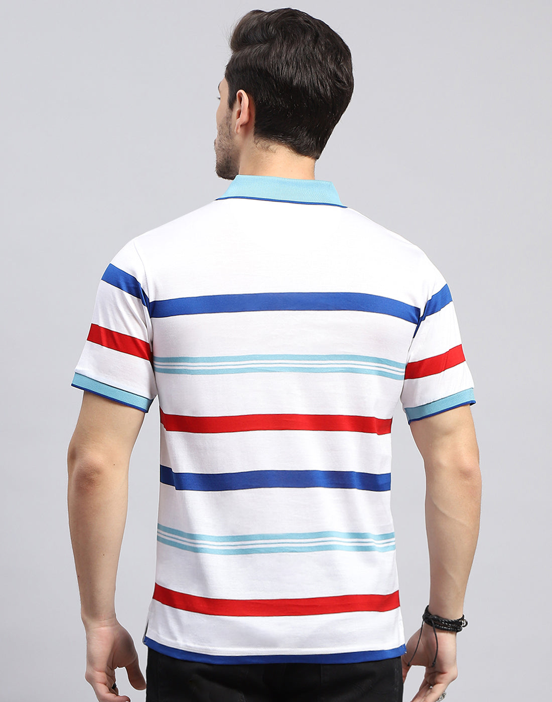 Men White Stripe Polo Collar Half Sleeve T-Shirt