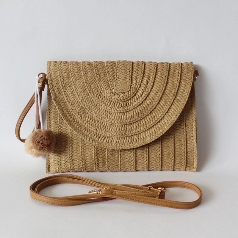 Women's Medium Straw Solid Color Streetwear Square Magnetic Buckle Clutch Bag
